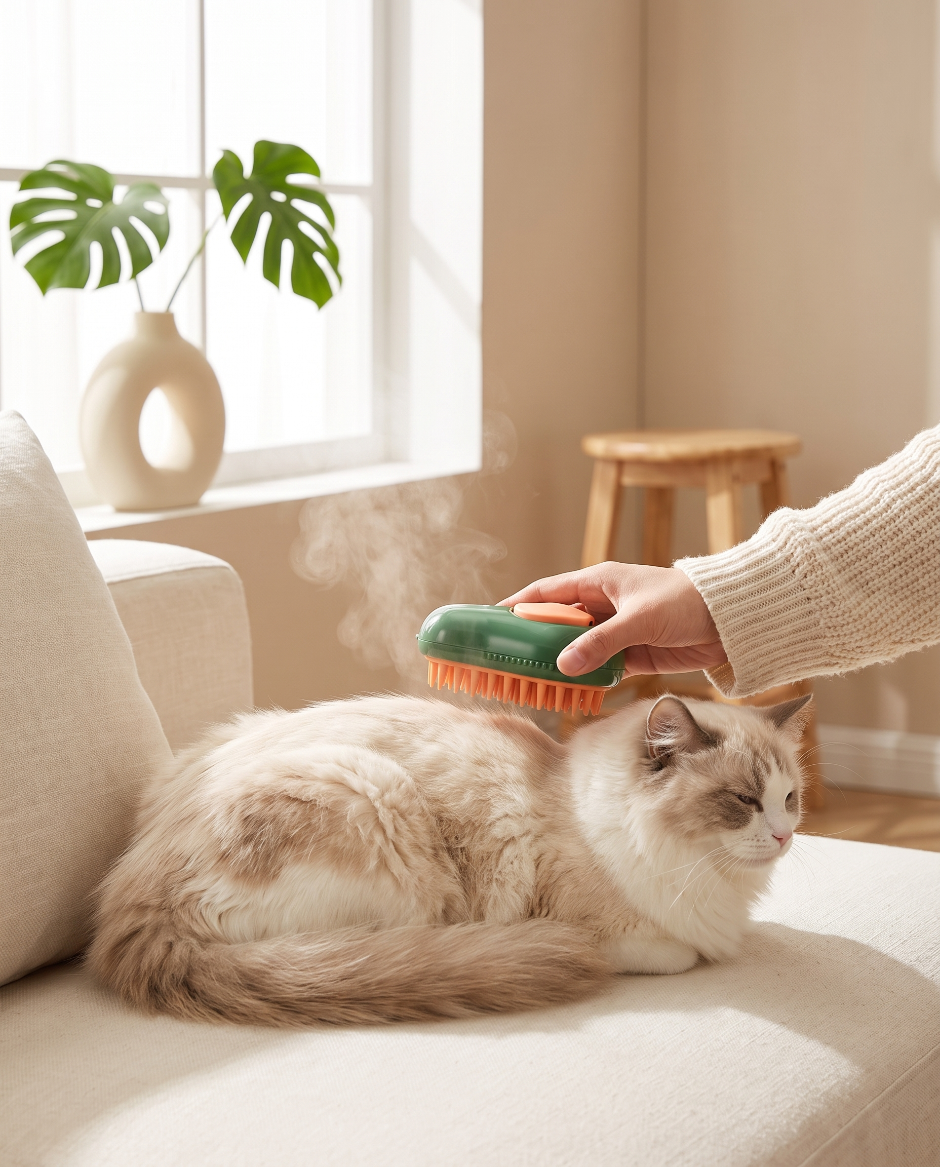 The Purr — Self-Cleaning Steam Grooming Brush