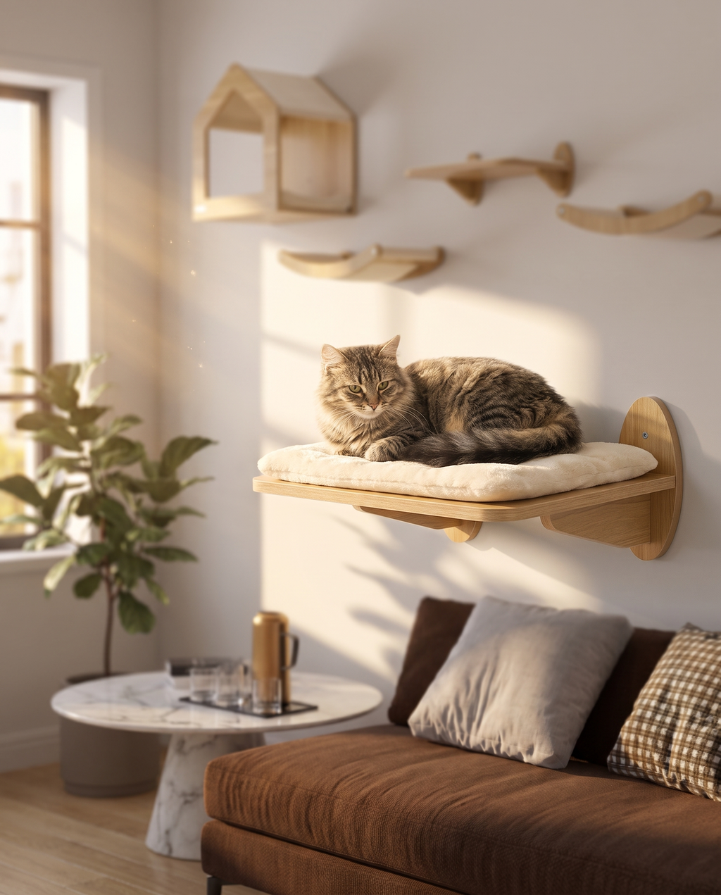 The Ascent — Solid Oak Cat Wall Climbing Set