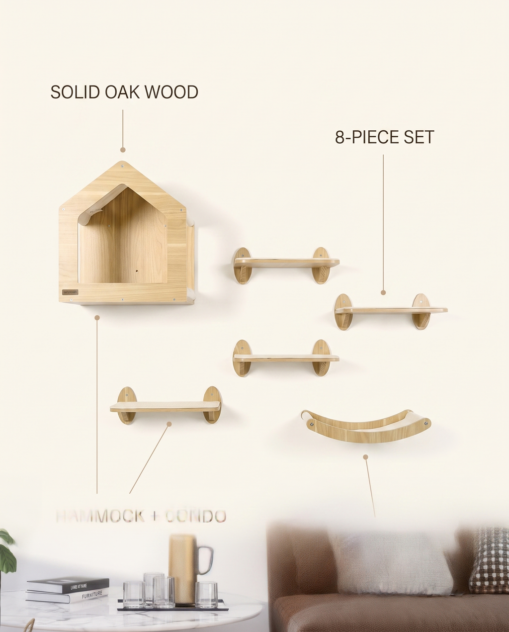The Ascent — Solid Oak Cat Wall Climbing Set